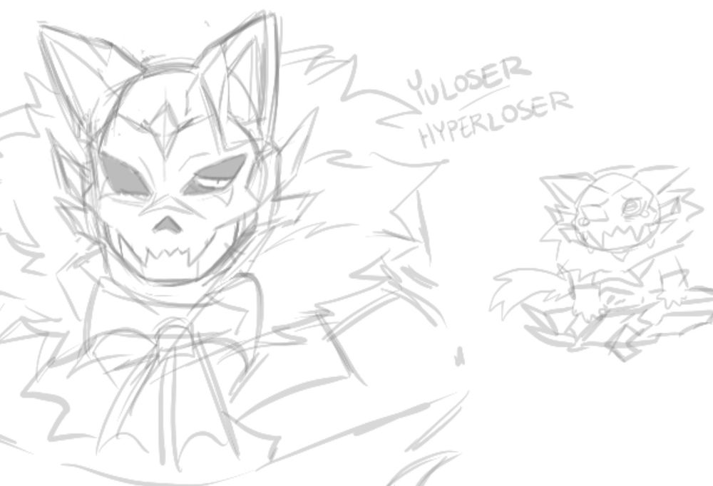A somewhat outdated sketch of Yu/HyperLoser with a smaller doodle of him crying while holding his rifle.