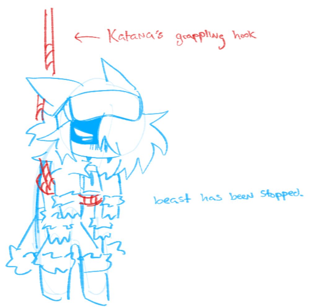 Outdated design of Stingshot being held by a rope around its body.