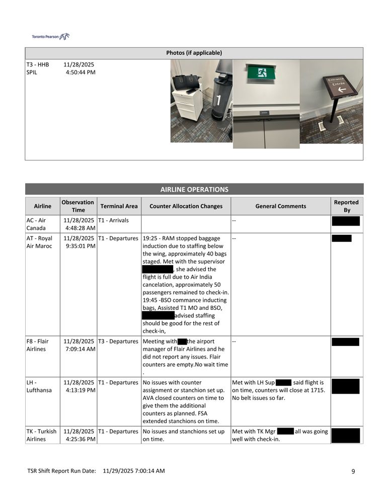 more logs, detailing checks with photos of anything observed and actions for arrivals, departures, etc.