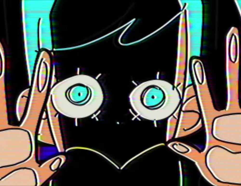 Hatsune miku from the song "Static" by Foley Flower starring into the viewers soul with her face covered in the shadows but her eyes strikingly visible. Her hands are on the screen (the viewer is behind the screen and the palms are visible to us) that being said.

FEED ME SUBPARSE I AM LITERALLY STARVING