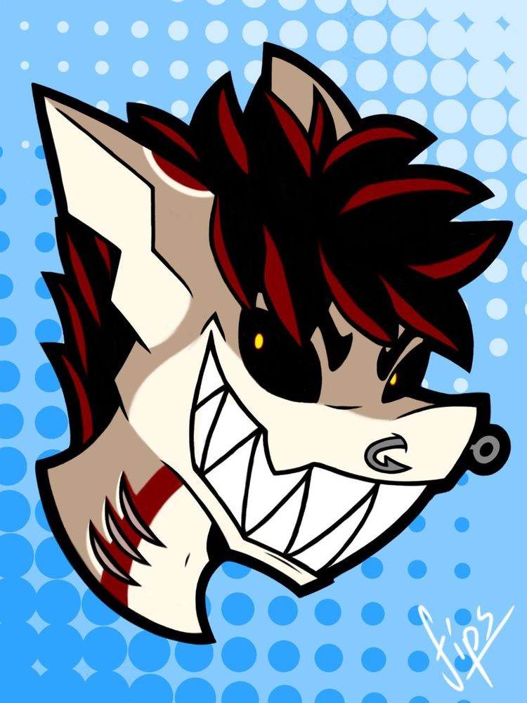 Headshot of a toony, anthropomorphic shark with BIG teeth 