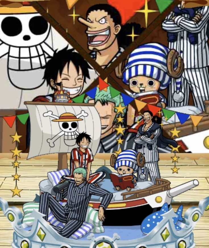 Reference for the outfit is official one piece art showing Luffy, Zoro, Chopper and Usopp all wearing pyjamas