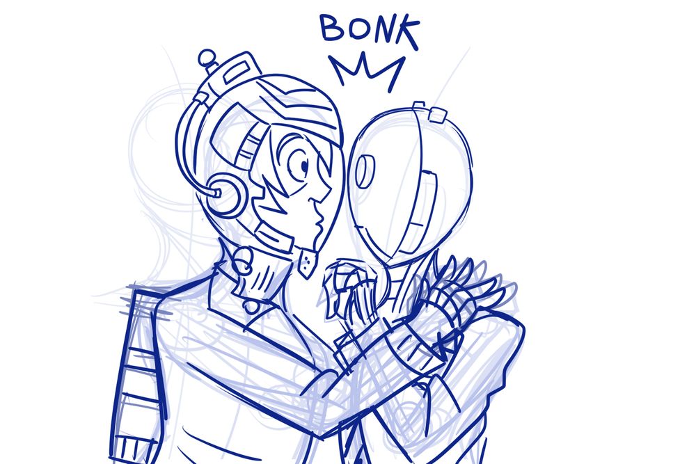 they attempt to kiss but just bonk heads because Dee still has their helmet on and Vosim's face is just smooth and he kind of doesn't have a mouth