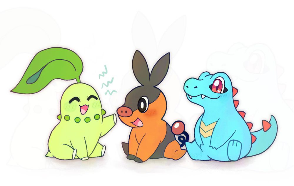 It’s a drawing of Chikorita, Tepig and Totodile, from Pokémon.