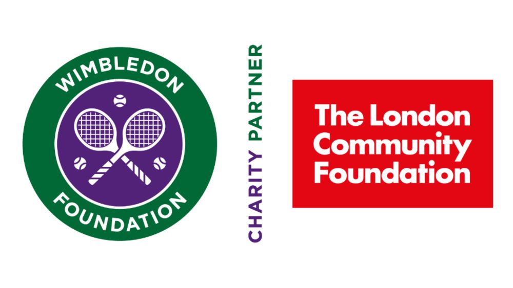 The Wimbledon Foundation logo and The London Community Foundation logo side-by-side with the words 'Charity Partner' in between.
