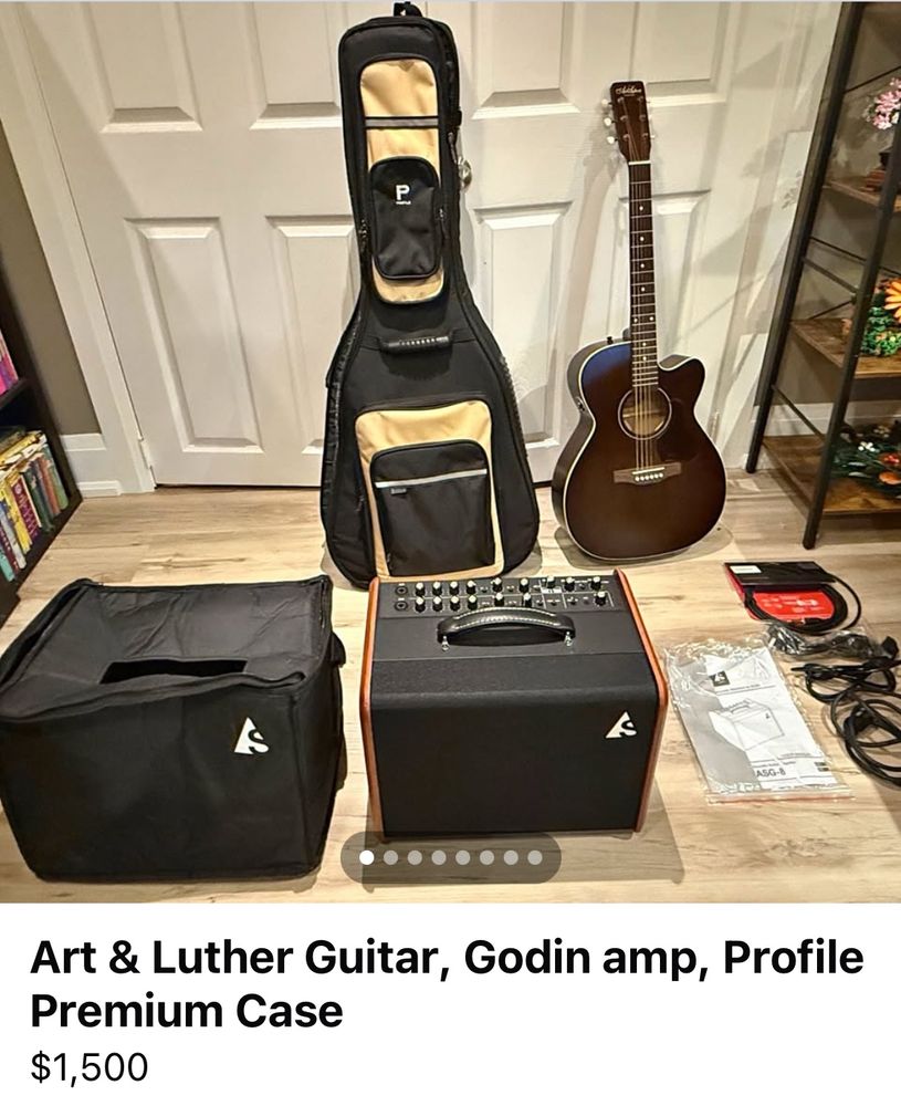 [marketplace photo of a very nice guitar and amp]

Art & Luther Guitar, Godin amp, Profile Premium Case
$1,500