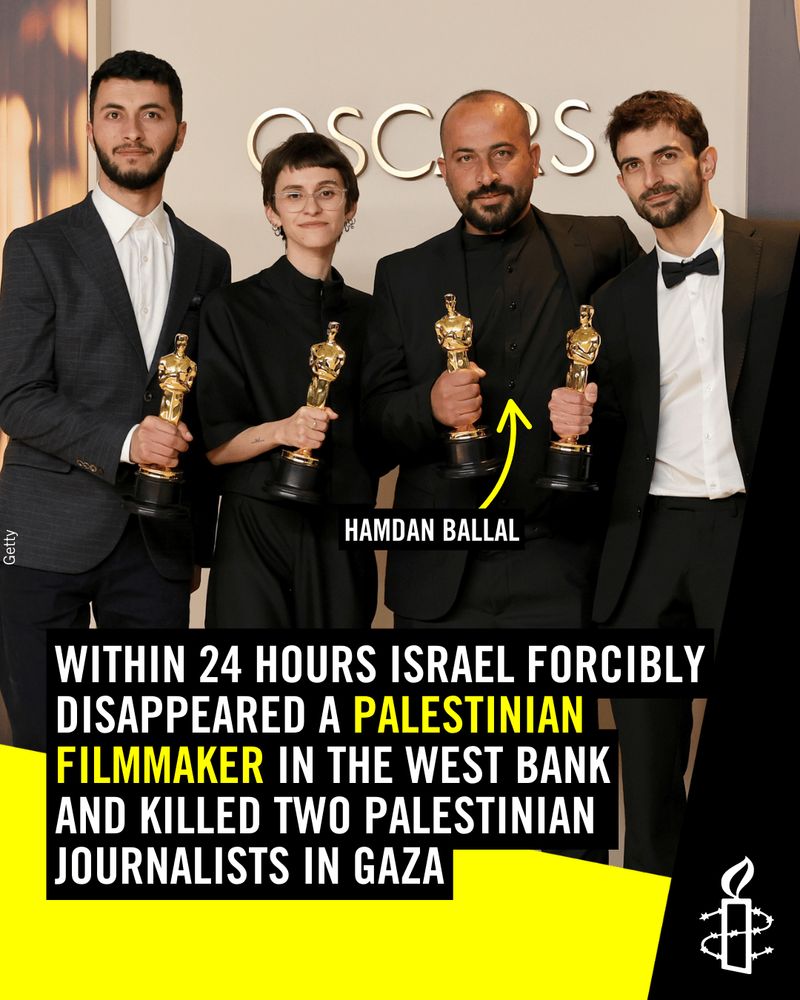 within 24 hours Israel forcibly disappeared a Palestinian filmmaker in the West Bank
and killed two Palestinian journalists in Gaza