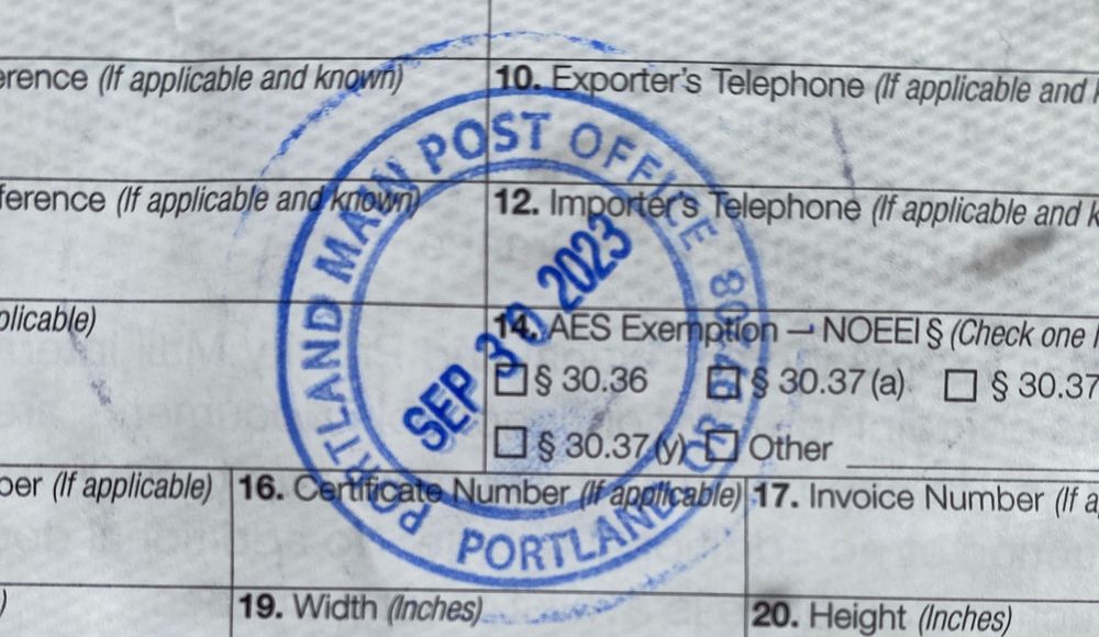 A USPS customs form with a stamp dated 9/30