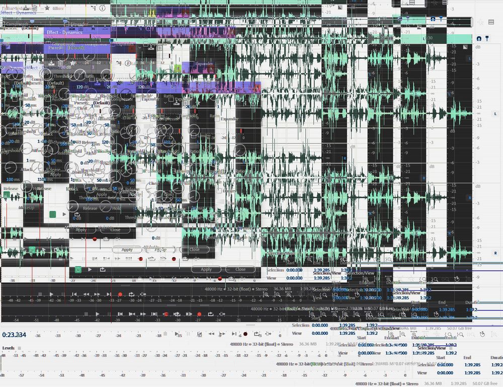 Glitched screenshot edit of the Adobe Audition workspace during editing