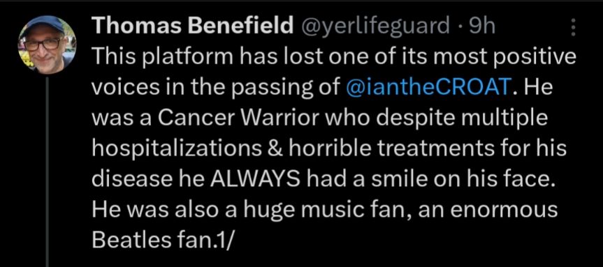 Announcement of the passing of our friend Ian