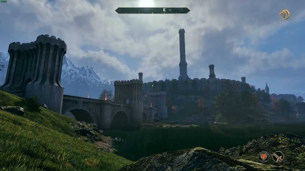 Oblivion Remastered with reshade shaders, looking at imperial city from the west