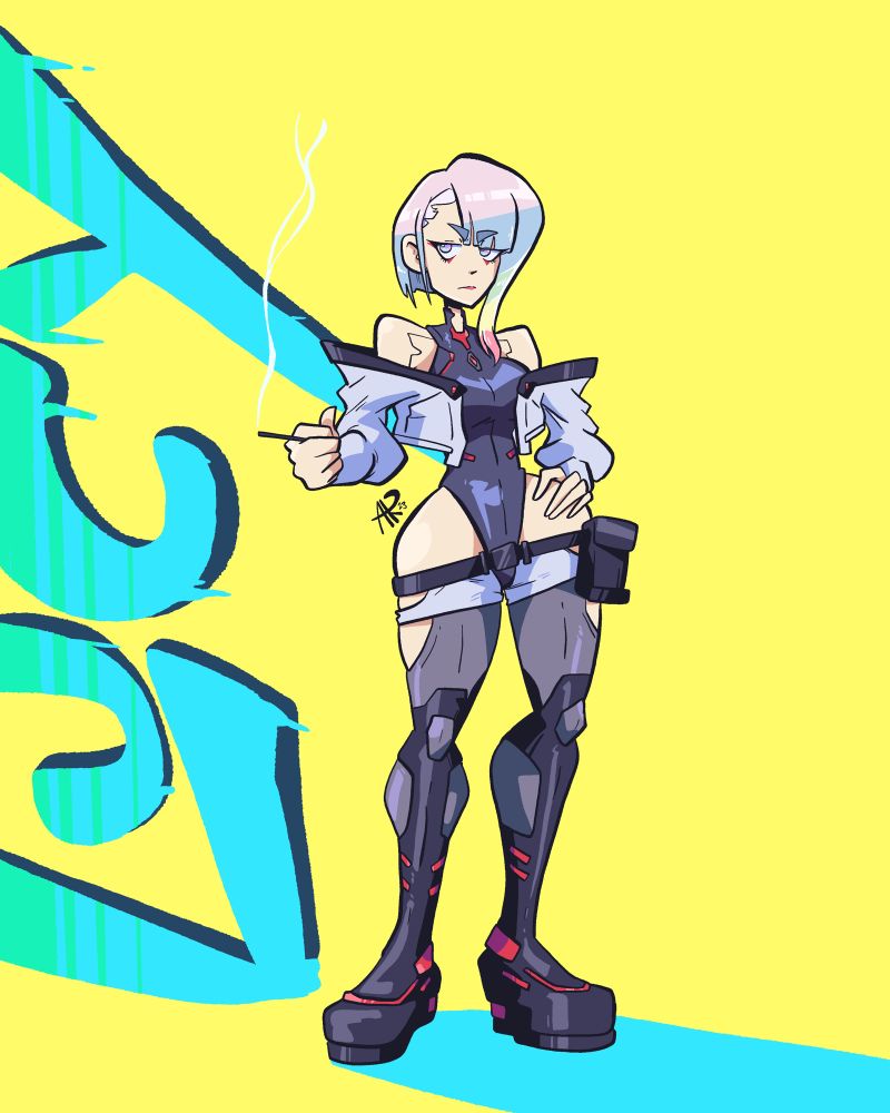 Fanart from 2023 of Lucy from the anime Cyberpunk: Edgerunners