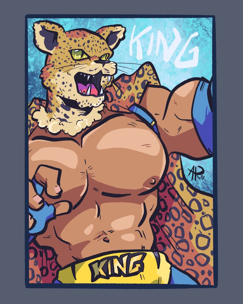 Fanart from 2023 of the wrestler, King, from the Tekken series.