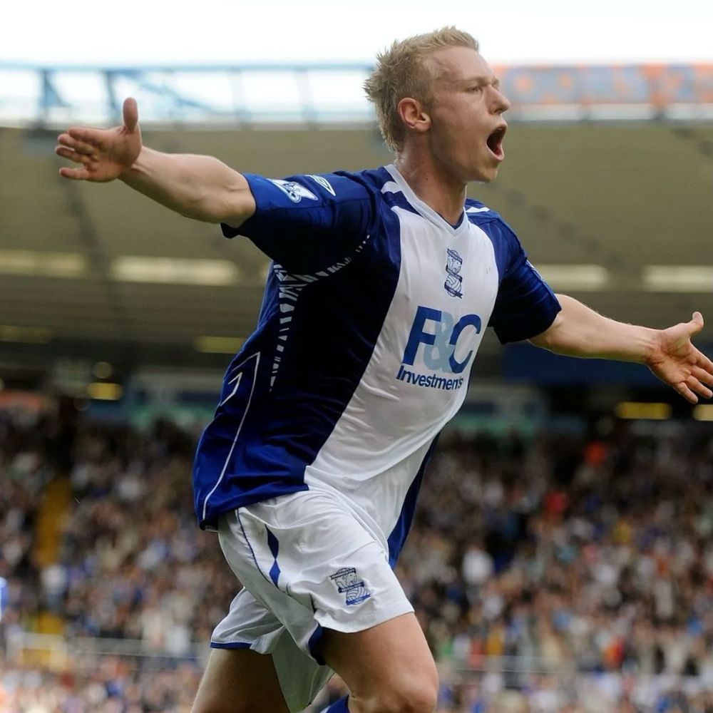 Birmingham City legend Mikael Forssell celebrating 