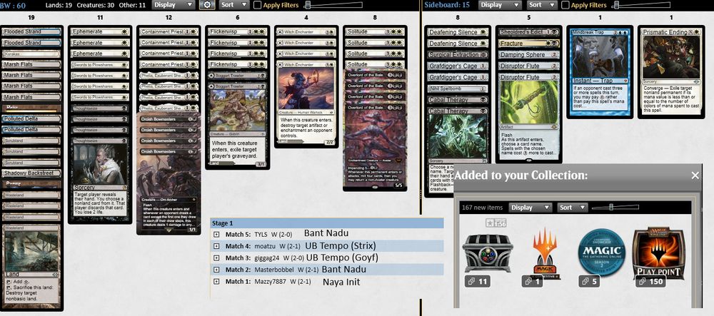 2 Boggart Trawler
4 Containment Priest
3 Ephemerate
4 Flickerwisp
2 Flooded Strand
1 Karakas
4 Marsh Flats
4 Orcish Bowmasters
4 Overlord of the Balemurk
4 Phelia, Exuberant Shepherd
1 Plains
2 Polluted Delta
3 Scrubland
1 Shadowy Backstreet
4 Solitude
1 Swamp
4 Swords to Plowshares
4 Thoughtseize
4 Wasteland
4 Witch Enchanter

SIDEBOARD:
2 Cabal Therapy
1 Damping Sphere
2 Deafening Silence
2 Disruptor Flute
1 Fracture
2 Grafdigger's Cage
1 Mindbreak Trap
1 Nihil Spellbomb
1 Prismatic Ending
1 Sheoldred's Edict
1 Surgical Extraction