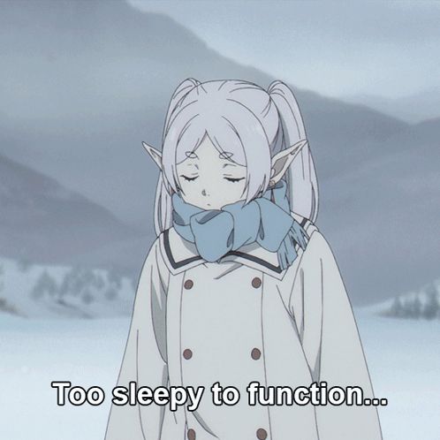 a picture of a girl with a scarf around her neck with the caption too sleepy to function