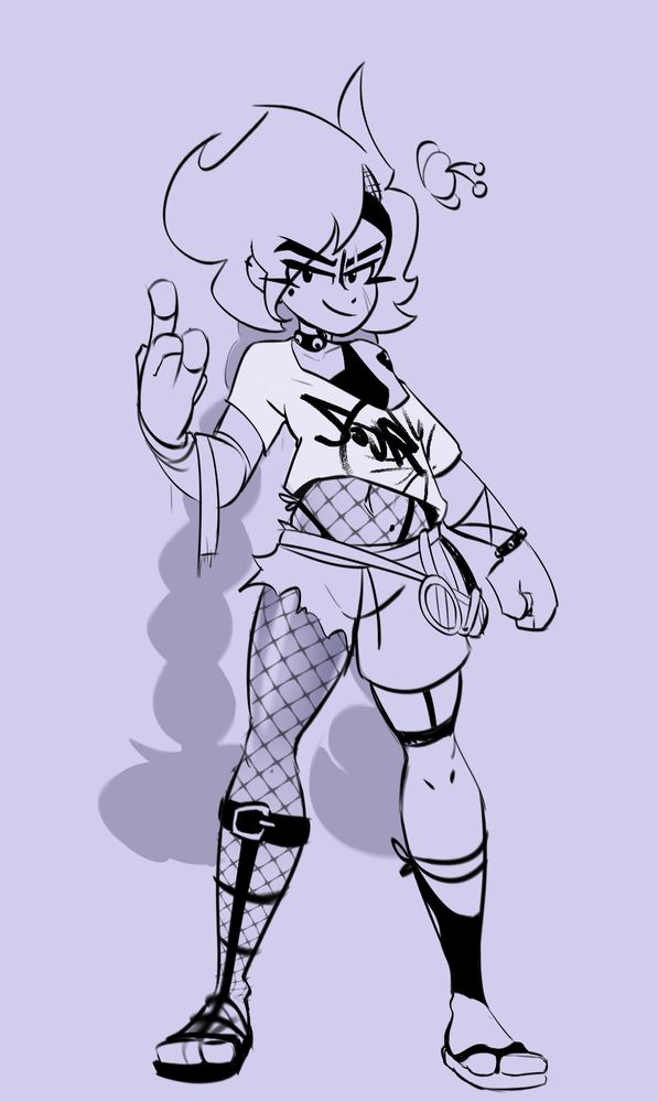 Lemon standing while doing a devil's horns pose with her hand, the shirt says "Sour" with the outline of a lemon slice