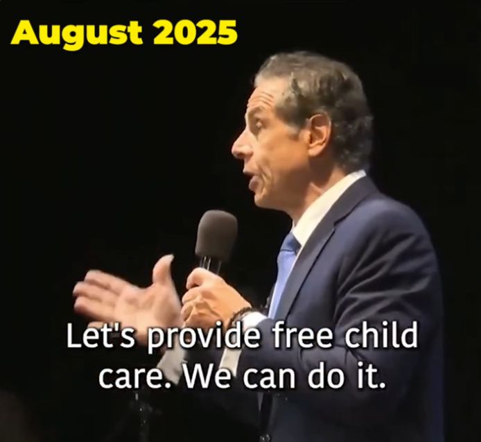 Captioned screengrab of a speech Cuomo gave this month where he states 
