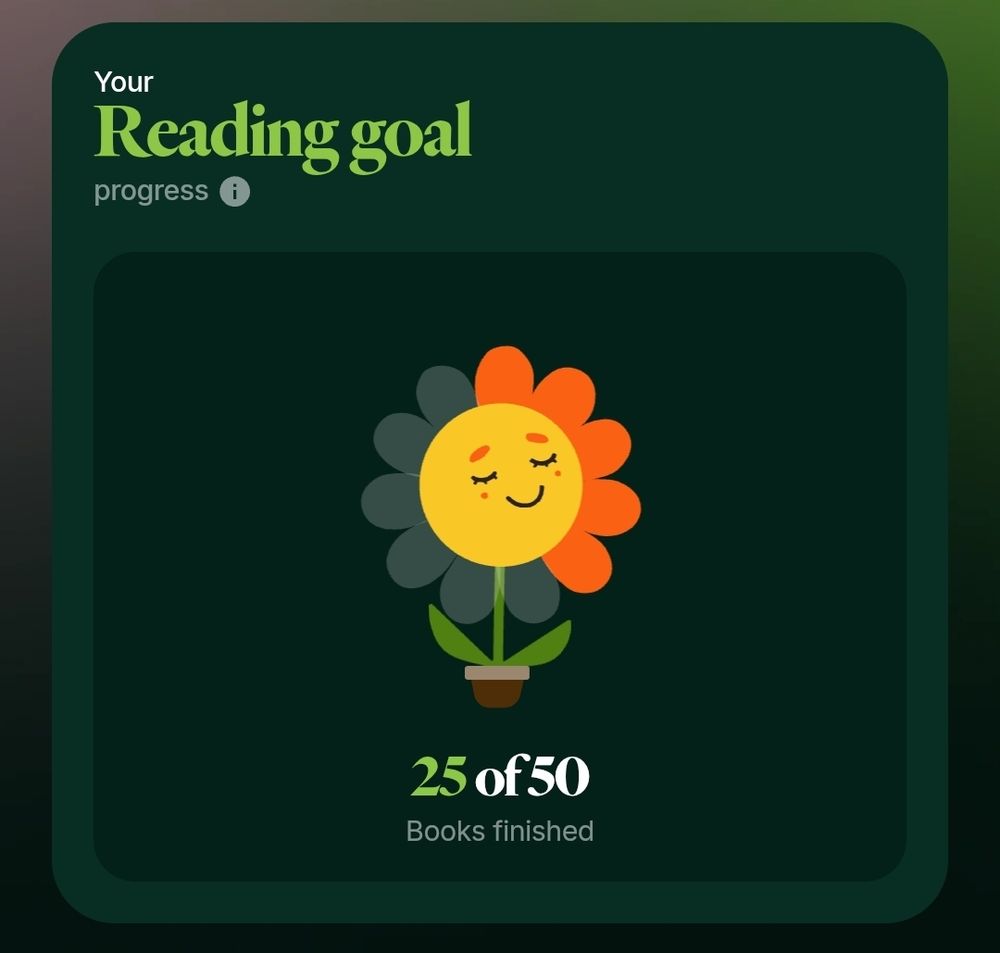 Reading goal flower from the Fable app showing that I've read 25 out of 50 books for this year.