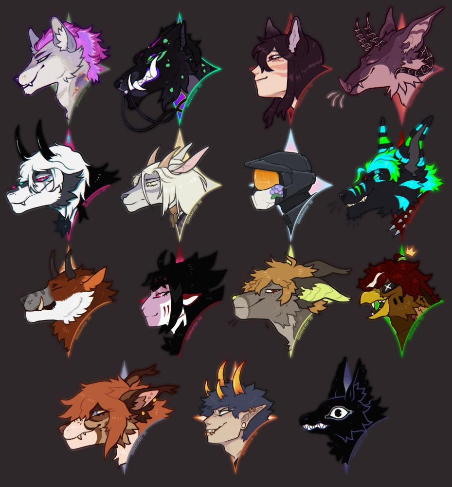 15 headshots of different assorted characters, each character poking its head through a four point star shape
