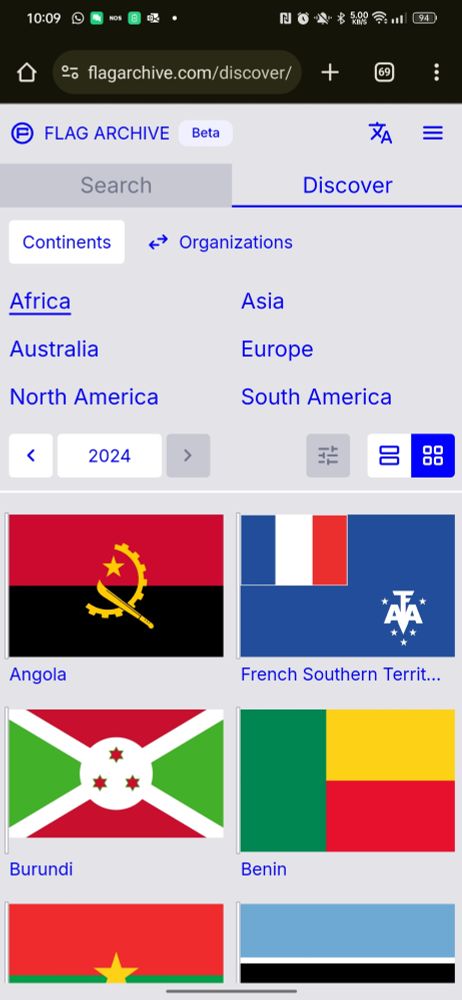 Screenshot of the mobile version of the Flag Archive website.