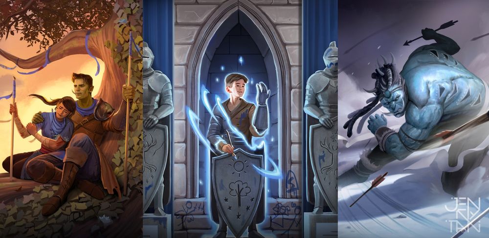3 of my daggerheart artworks: lean on me, book of ronin and redirect