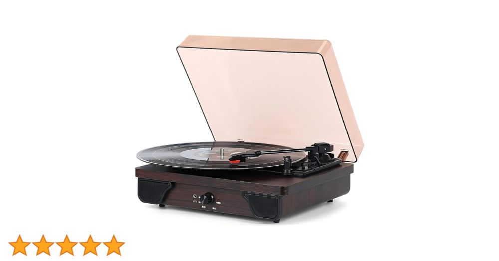 VEDO Toca-discos Retro com Bluetooth, 3 Velocidades (33/45/78 RPM), Alto-falante Integrado, Entrada AUX/RCA e Design em Madeira Marrom - Presente Vintage para Iniciantes e Colecionadores de Vinil