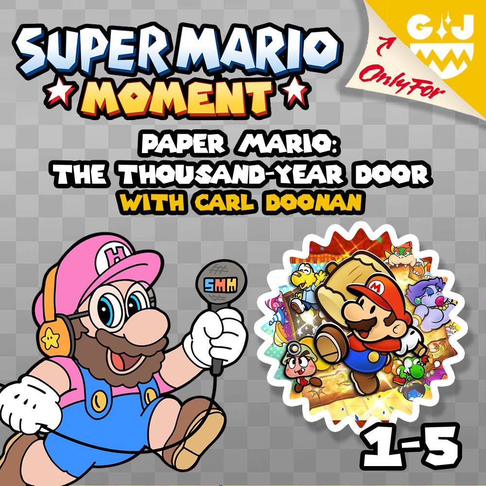 Album art for the podcast Super Mario Moment episode 1-5 called Paper Mario: The Thousand-Year Door with Carl Doonan
