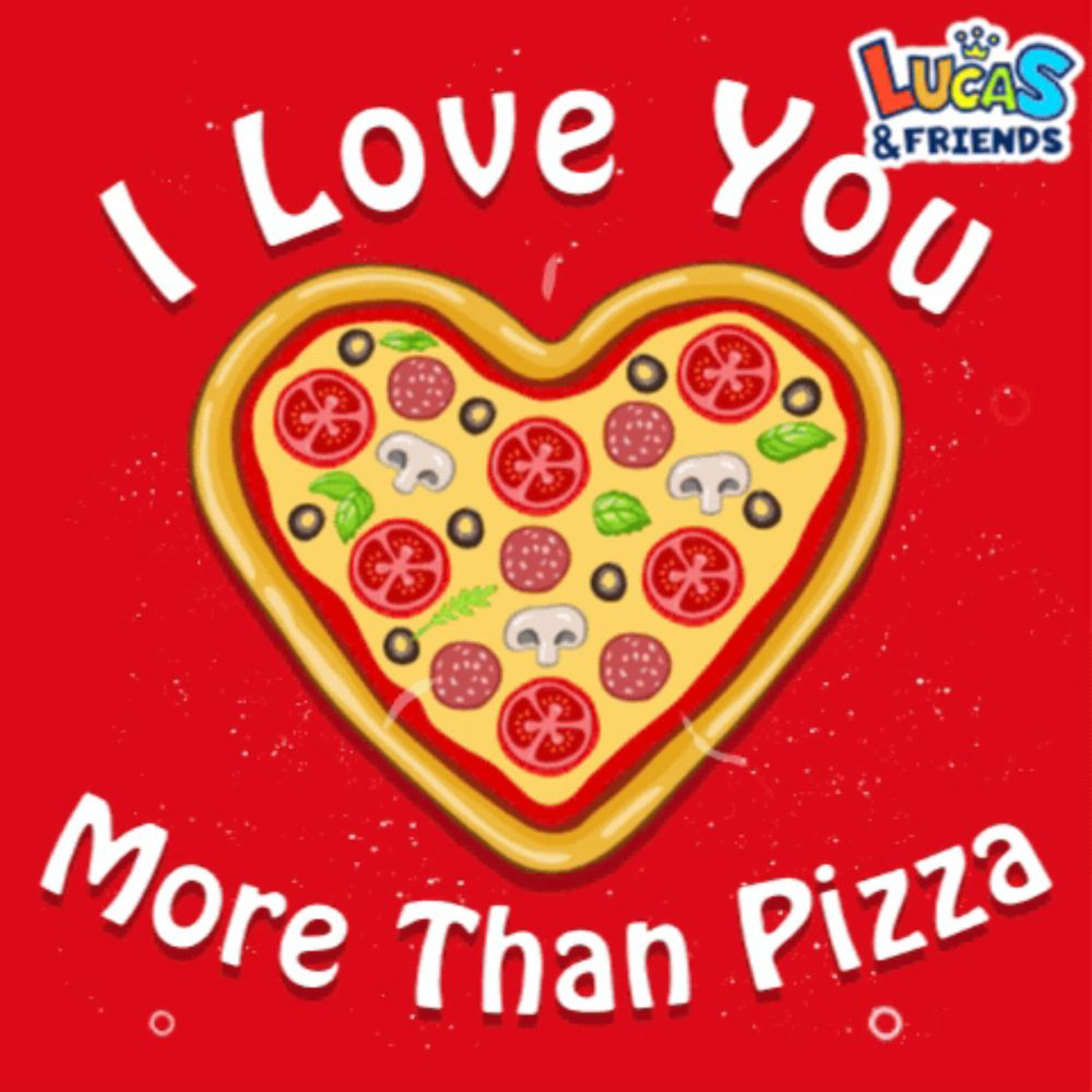 a pizza in the shape of a heart with the words " i love you more than pizza " below it