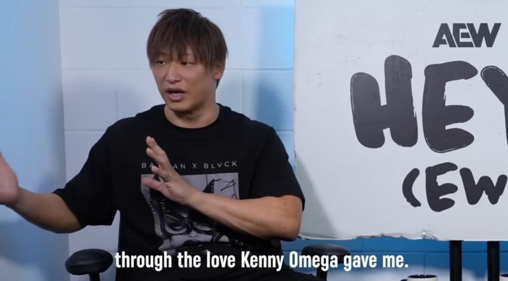 screenshot from the new hey!ew ep of ibushi answering rj city’s question about what he’s learned about love:

through the love Kenny Omega gave me.