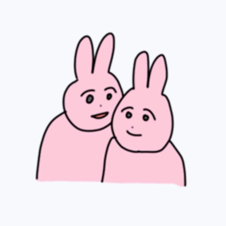 image of two pink cartoon rabbits, one in the others space talking at the side of their head