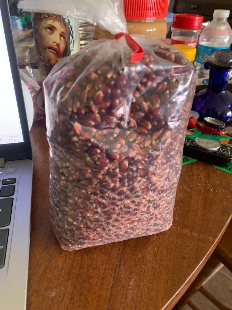 A bag of red popcorn 