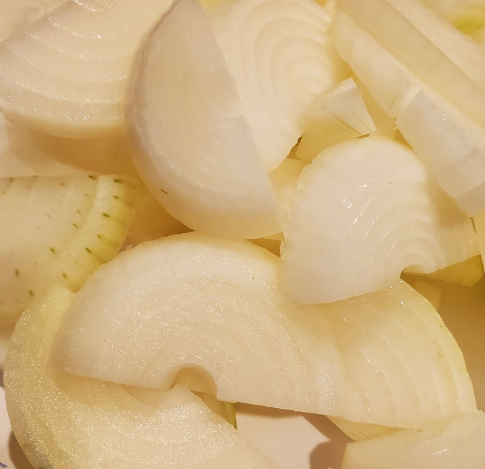 Pile of cut onions.