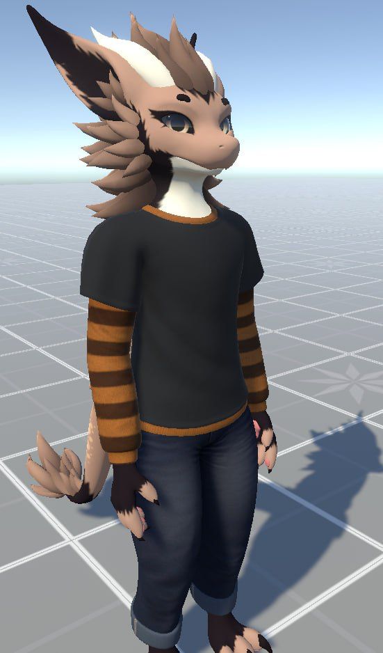 A nardoragon wearing a black shirt over and orange and brown striped sweater 