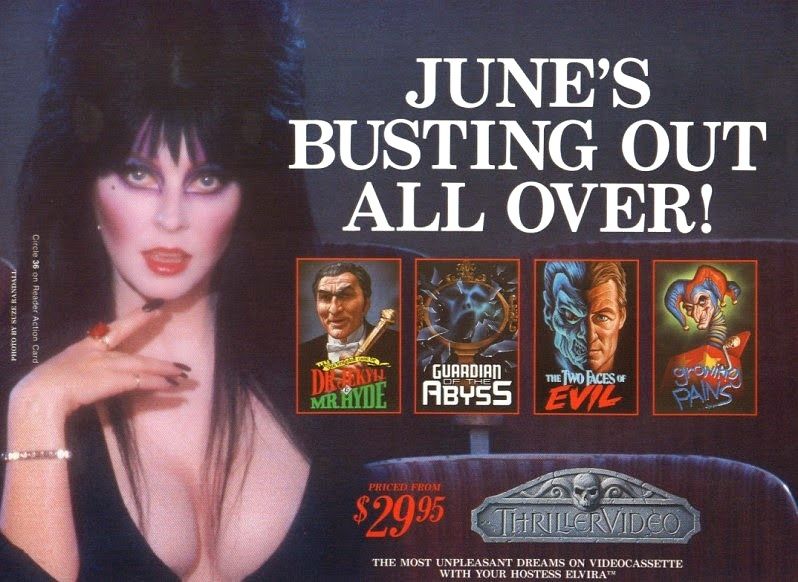 Advertisement for Elvira ThrillerVideo videocassettes #vhs #filmsky #horror 