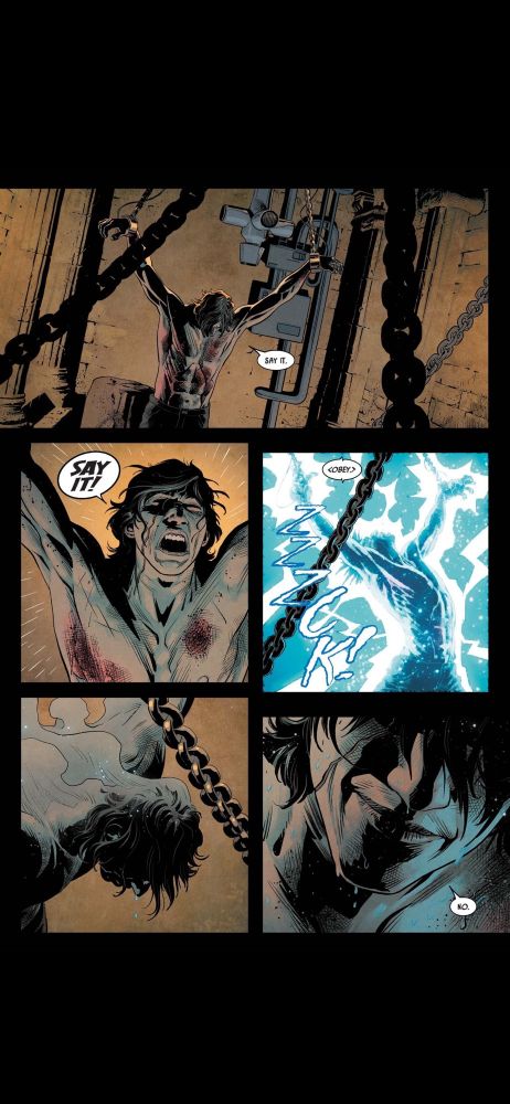 Ben Solo imprisoned in "The Legacy of Vader" comic. The droid torturing Ben tells him to "obey" and Ben says "No."
