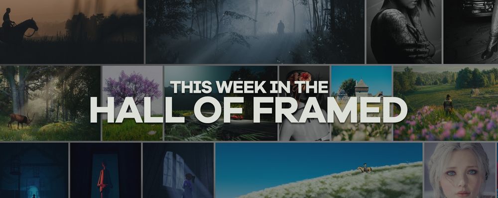 A teaser-style banner with the text THIS WEEK IN THE HALL OF FRAMED in white, on a background of video game screenshots set out in a grid