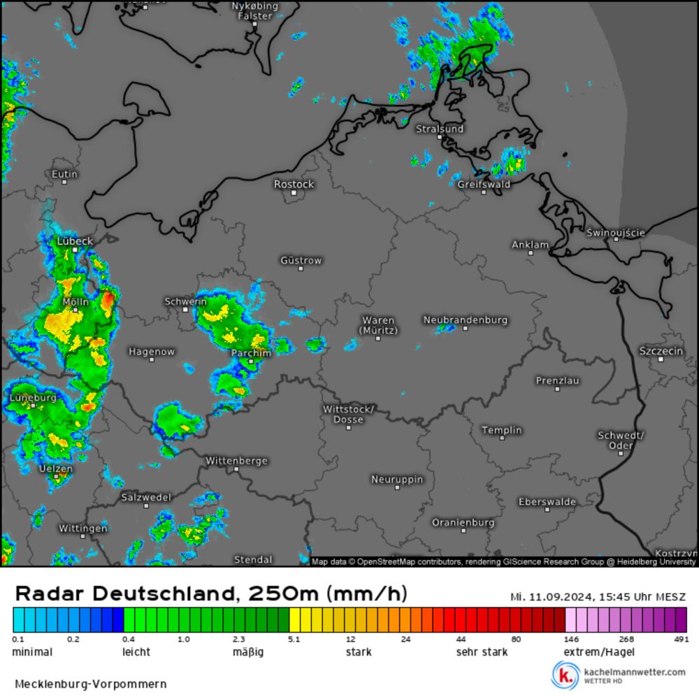 Radar HD+, Regenradar vom 11.09.2024, 15:45 Uhr - Mecklenburg-Vorpommern