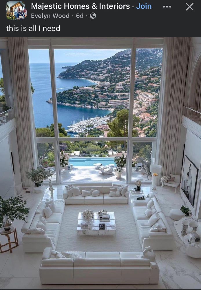 very white room overlooking the coast but it’s about to be lost in the sauce