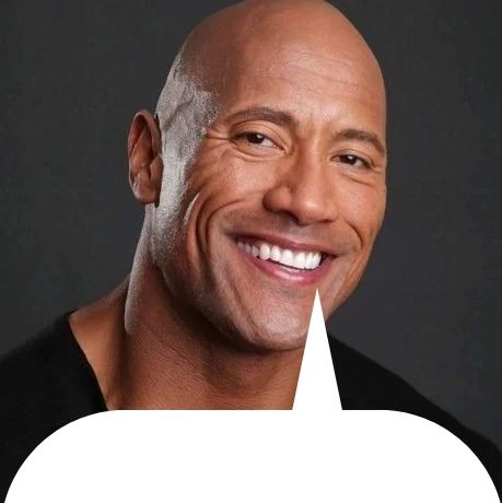 a headshot of Dwayne 'The Rock' Johnson with a speech bubble directed towards the quoted post
