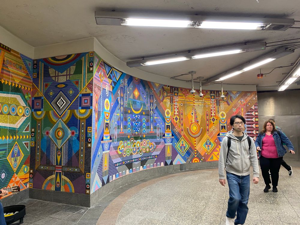 Another view, showing vivid blues and yellows in various patterns 