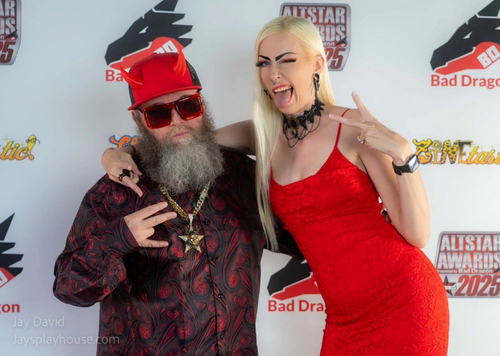 Ivan of AltErotic and Robin Coffins at the 2025 AltStar Awards Red Carpet