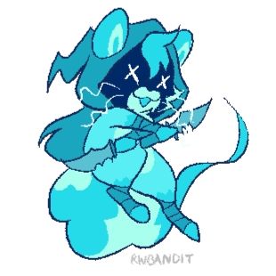 My ghost raccoon oc holding two knives