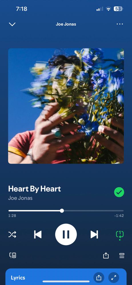 Screenshot via Spotify of the song “Heart By Heart” by Joe Jonas. 