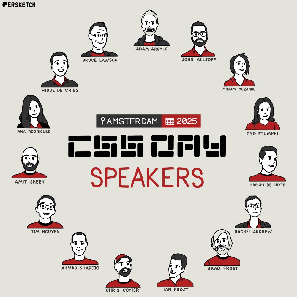 Drawn portraits of the CSS Day speakers