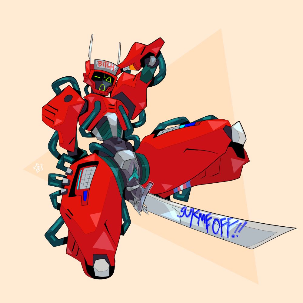 The robot is using the sword as a strap!