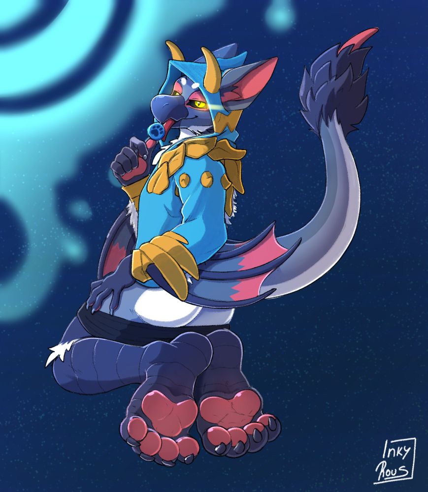 Nargacuga wearing a Zingore hoodie showing off his paws