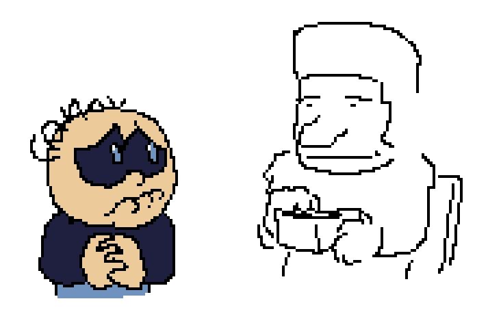 A doodle of Incredible Tristan pleading for Quandave to take a few dollars out of his wallet