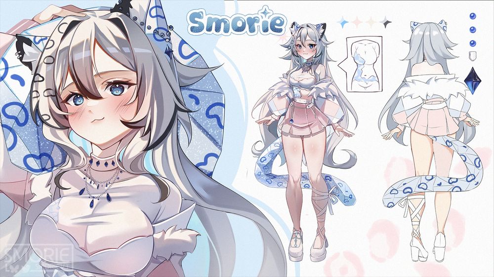 My ref sheet including a front and back. With a bust close up pose