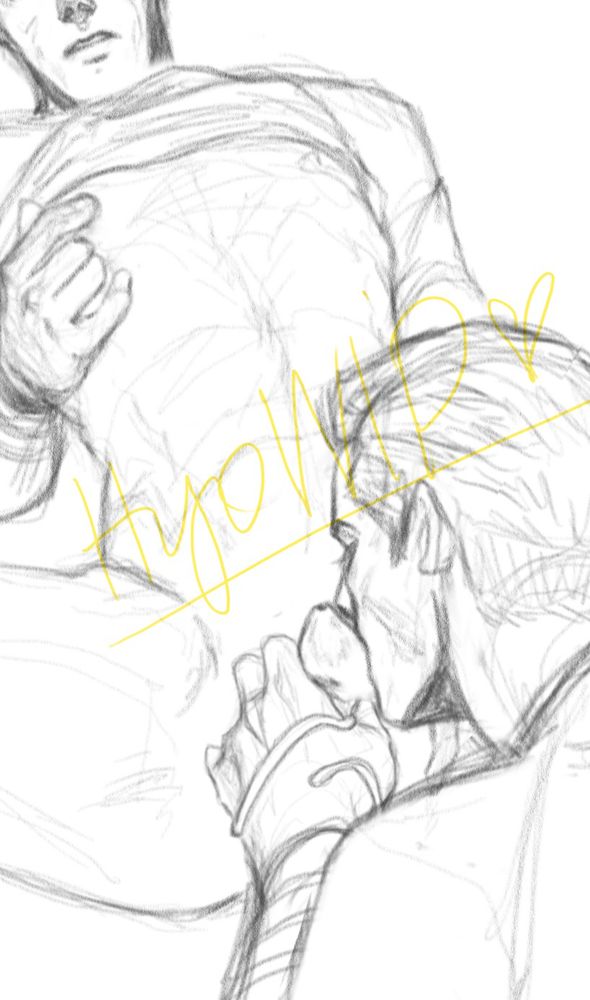 a sketch of kirk kissing on spock's penis whilst his fra'als wrap around jim's hand. lol spock is playing w his nipple.